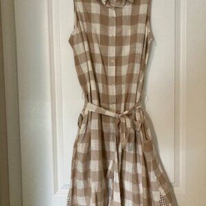 Dress, beige check, shirtdress style Size XL